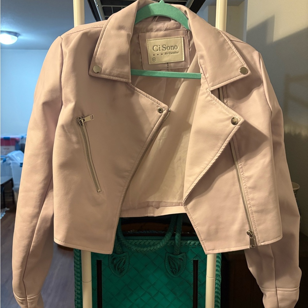 NWT Ci Sono Women's Light Pink Leather Jacket